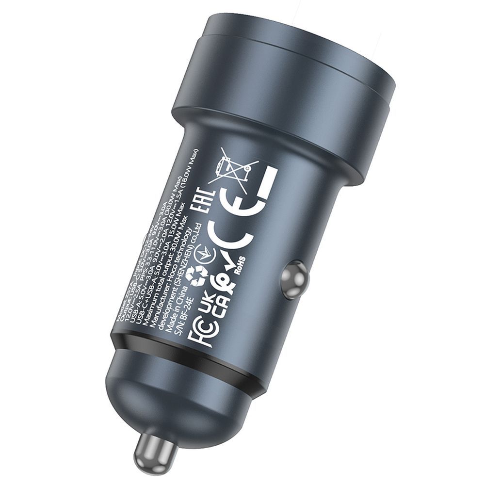 HOCO car charger USB A + Type C PD QC3.0 3A 30W Z57A metal gray