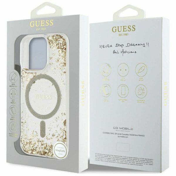 GUESS case for IPHONE 16 Pro compatible with MagSafe GUHMP16LRGRGED (Resin Bottom Glitter) gold