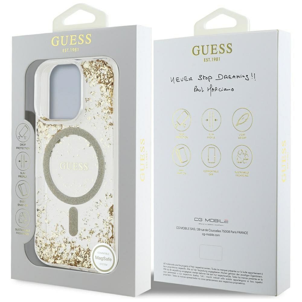 GUESS case for IPHONE 16 Pro compatible with MagSafe GUHMP16LRGRGED (Resin Bottom Glitter) gold