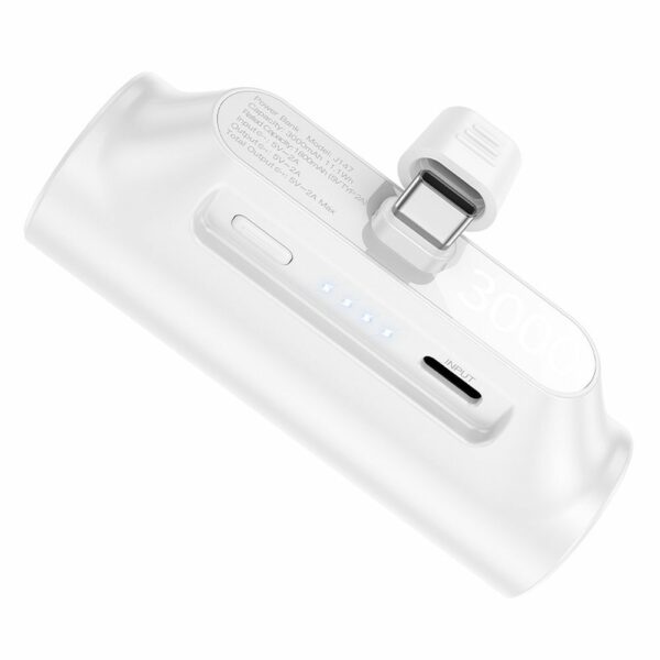 HOCO Powerbank 3000mAh με Ενσωματωμένο Type-C - Λευκό
