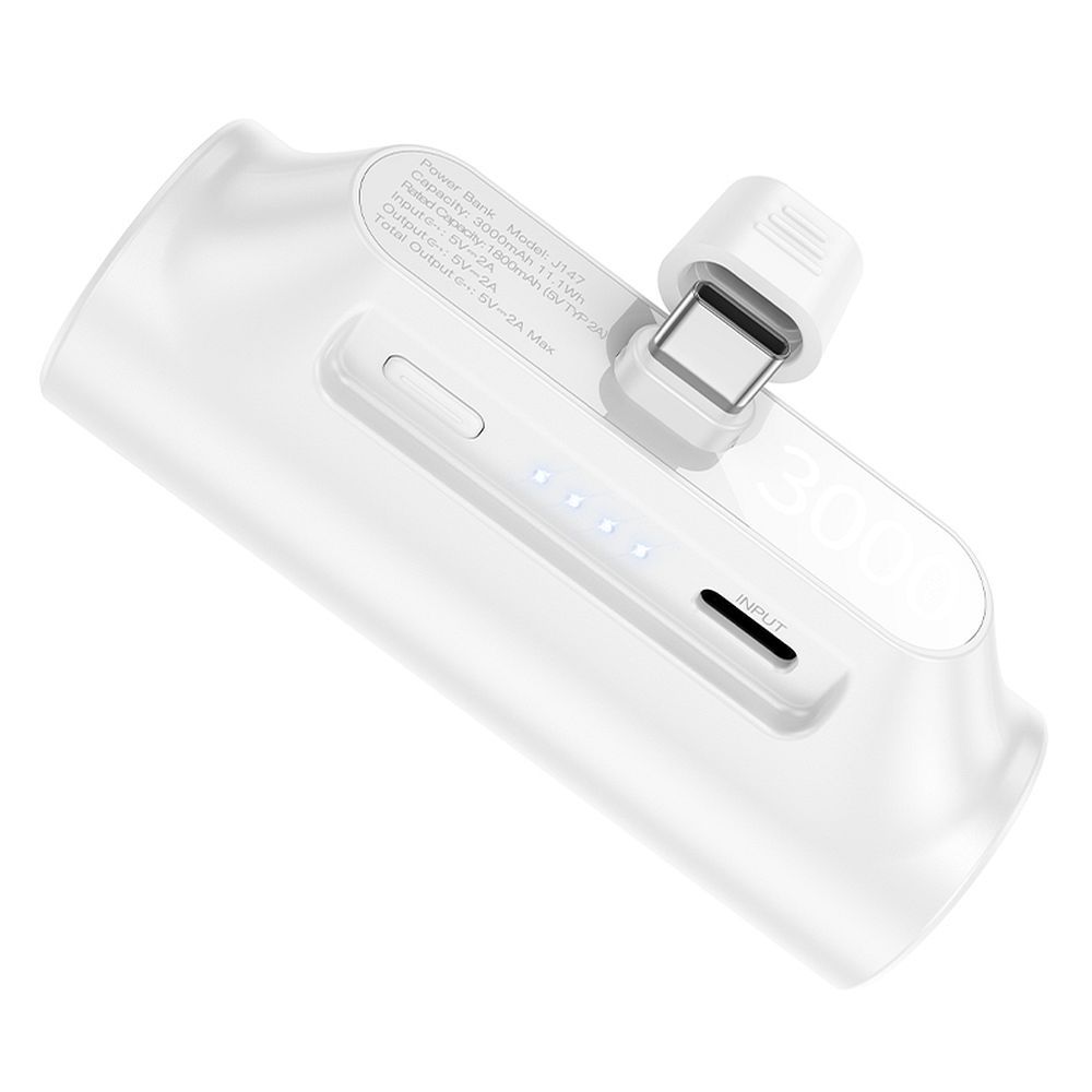 HOCO Powerbank 3000mAh με Ενσωματωμένο Type-C - Λευκό