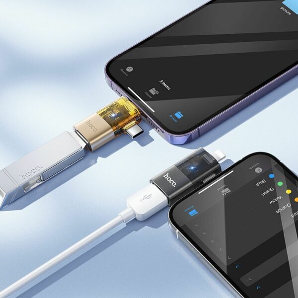 HOCO UA36E OTG Adapter 2in1 Lightning & Type C σε USB A - Χρυσό