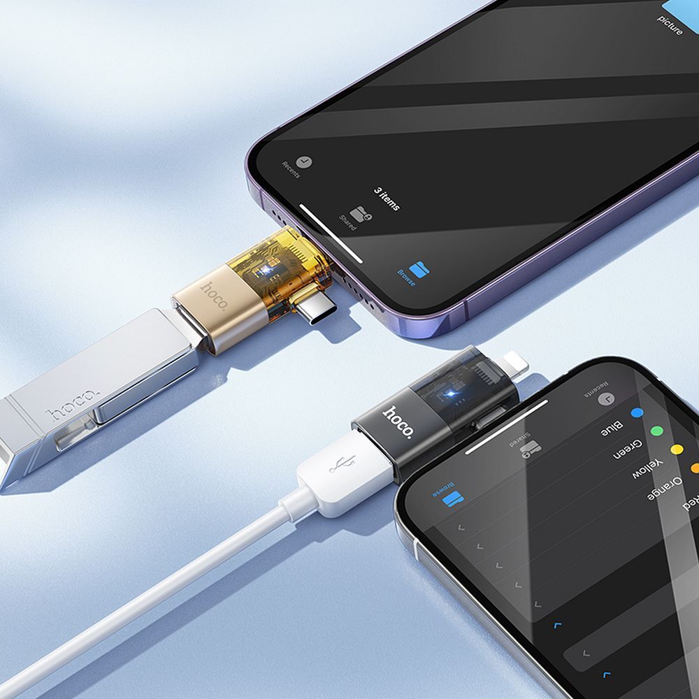 HOCO UA36E OTG Adapter 2in1 Lightning & Type C σε USB A - Χρυσό