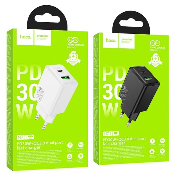 HOCO wall charger USB A + Type C PD QC3.0 AFC 3A 30W N71 white