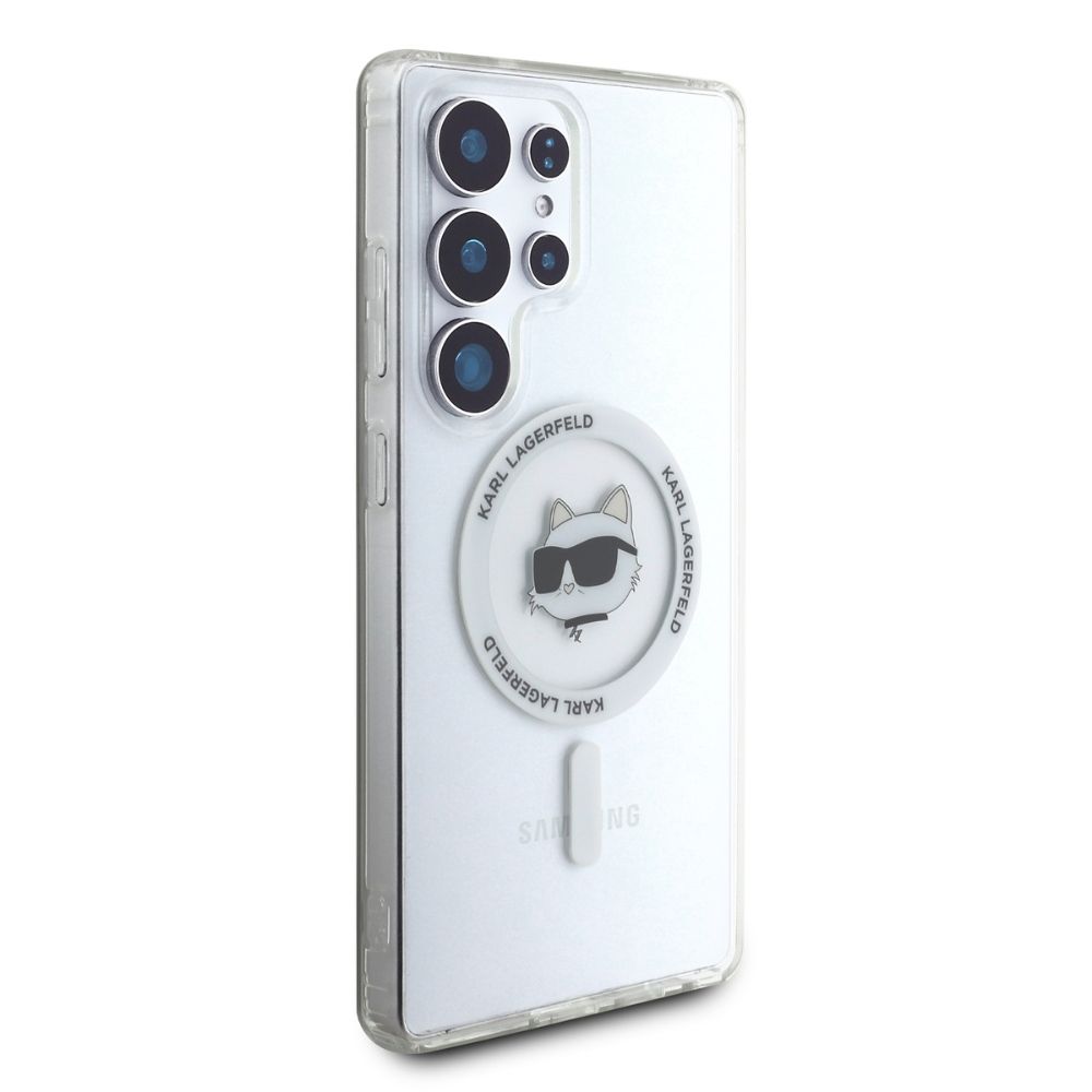 KARL LAGERFELD case for SAMSUNG S25 Ultra KLHMS25LHLSCHH (Magnetic IML Metal Choupette Head) white