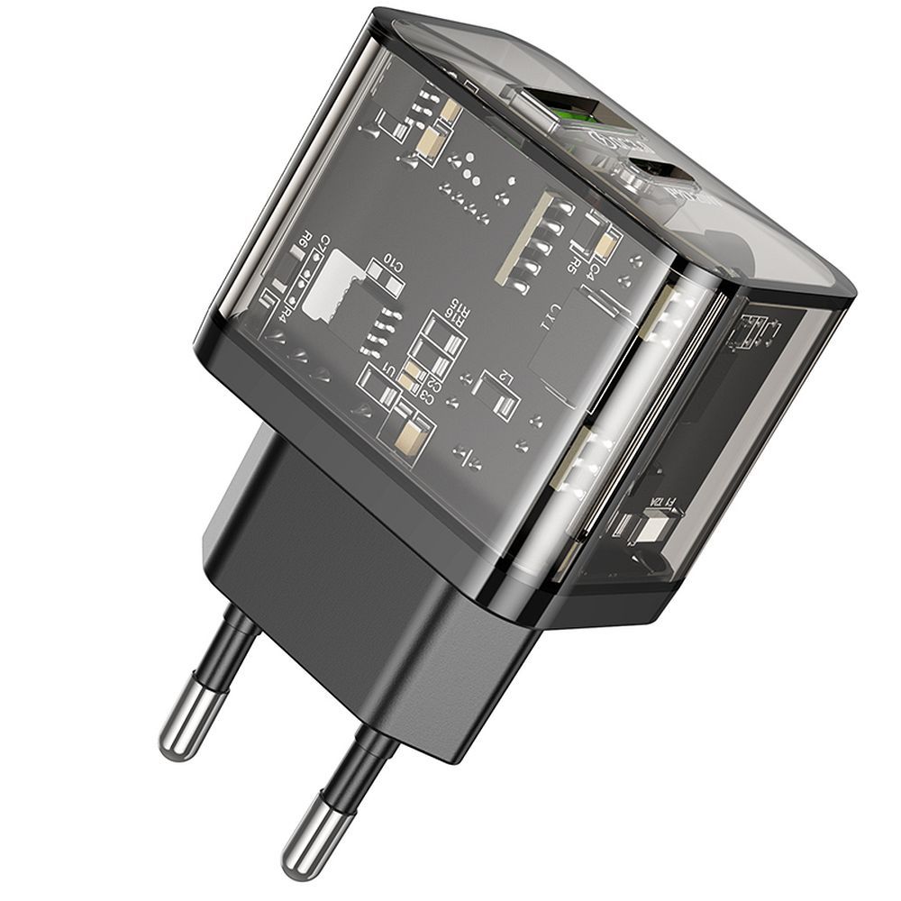 HOCO wall charger USB A + Type C PD QC3.0 3A 20W N34 transparent