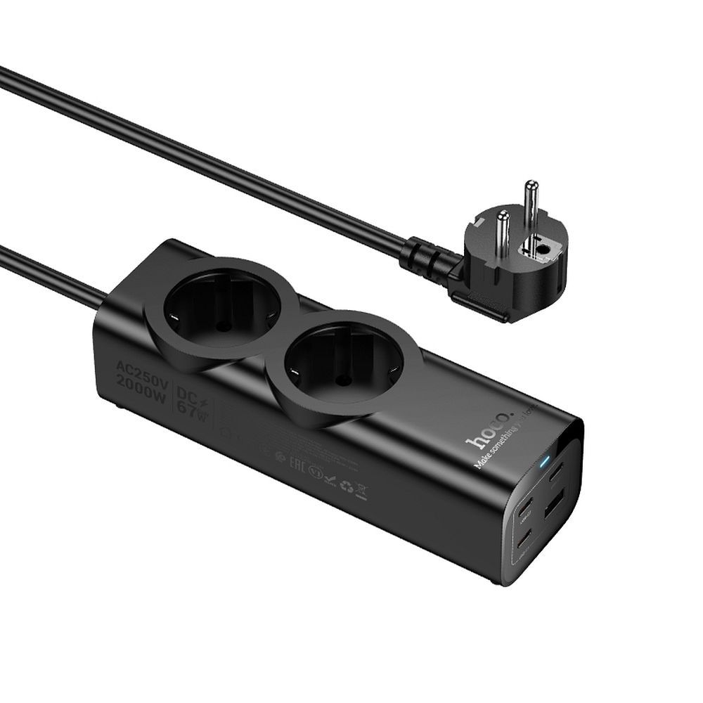 HOCO extension cord 2 socket + USB A + 3 x Type C PD QC3.0 3A 67W NS10 2 m black