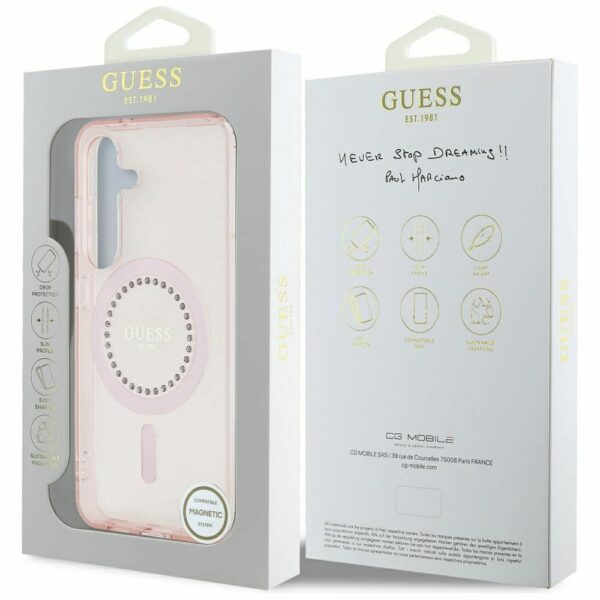 Θήκη Κινητού GUESS Samsung S25 Ροζ με Μαγνητικό Κούμπωμα & Στρας