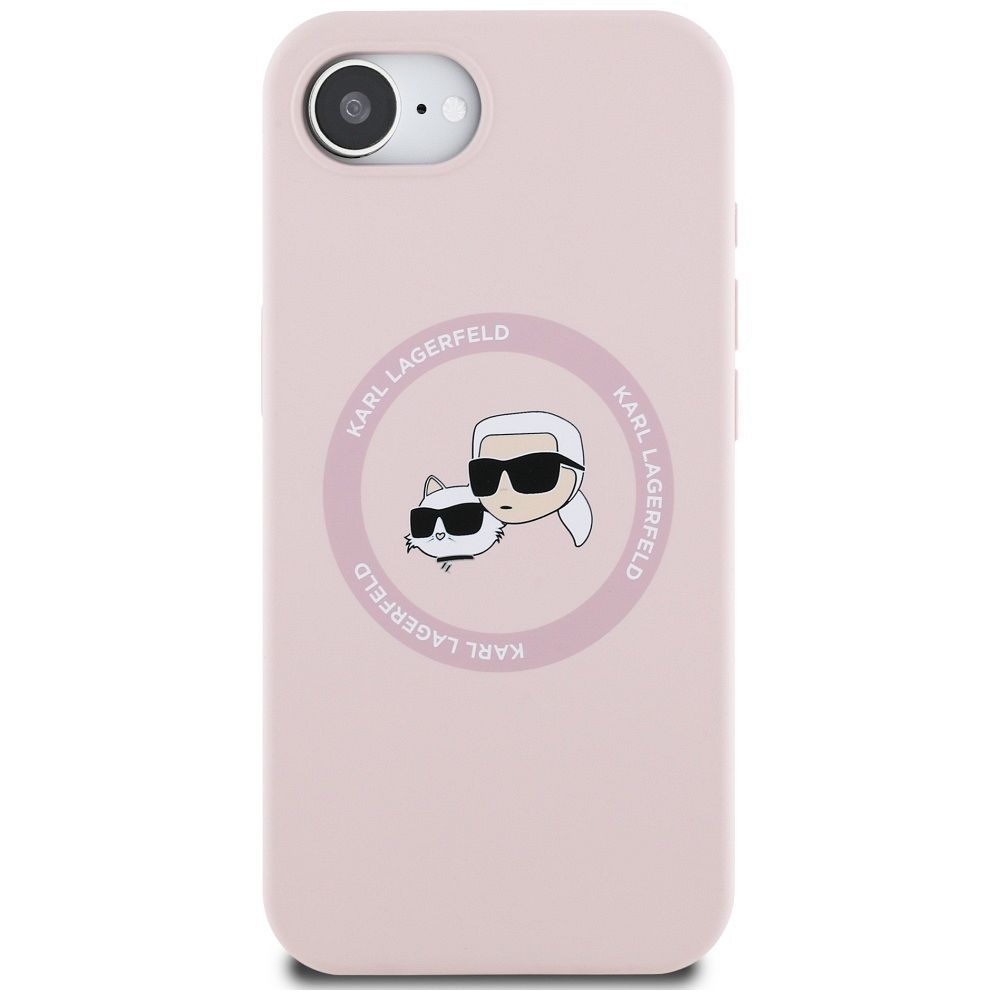 KARL LAGERFELD case for IPHONE 16e (SE 4 2025) compatible with MagSafe KLHMPSE4SKCHTCP (Silicone Double Heads) pink