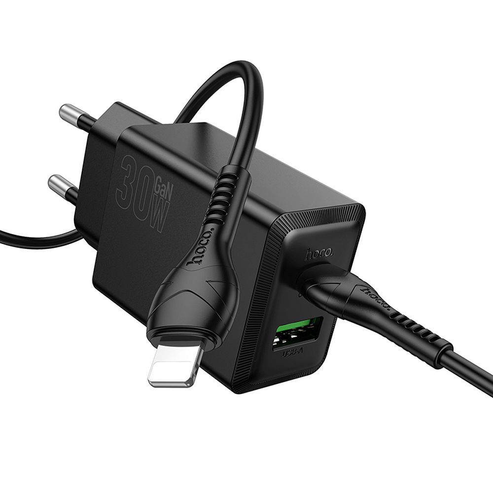 HOCO wall charger USB A + Type C + cable Type C to Type C 60W PD QC3.0 AFC 3A 30W N71 black
