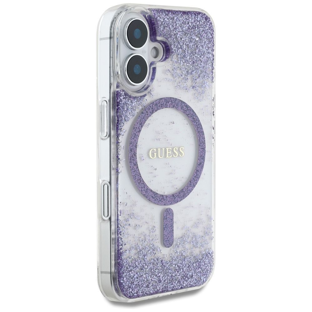 GUESS case for IPHONE 16 compatible with MagSafe GUHMP16SRGRGEU (Resin Bottom Glitter) purple