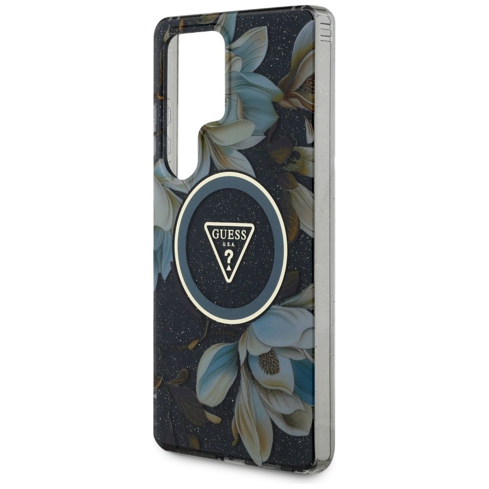 Θήκη Κινητού GUESS Samsung S25 Ultra Μαύρη με Γκλίτερ & Λουλούδια