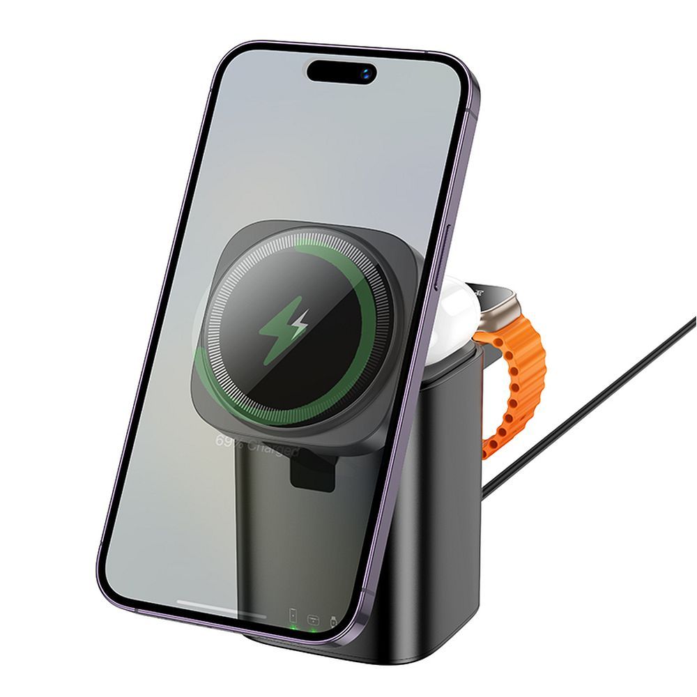 Ασύρματος Φορτιστής 3 σε 1 HOCO CQ20 για Apple Watch & iPhone 15W - Μαύρος