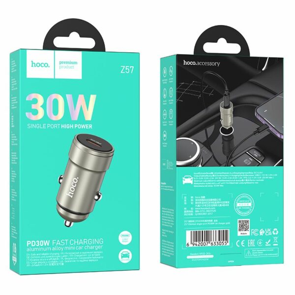HOCO car charger Type C PD QC 30W Z57 metal gray
