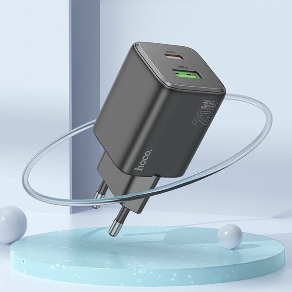 Φορτιστής HOCO USB A & Type C PD QC 3A 20W N41 Μαύρος - Γρήγορη Φόρτιση