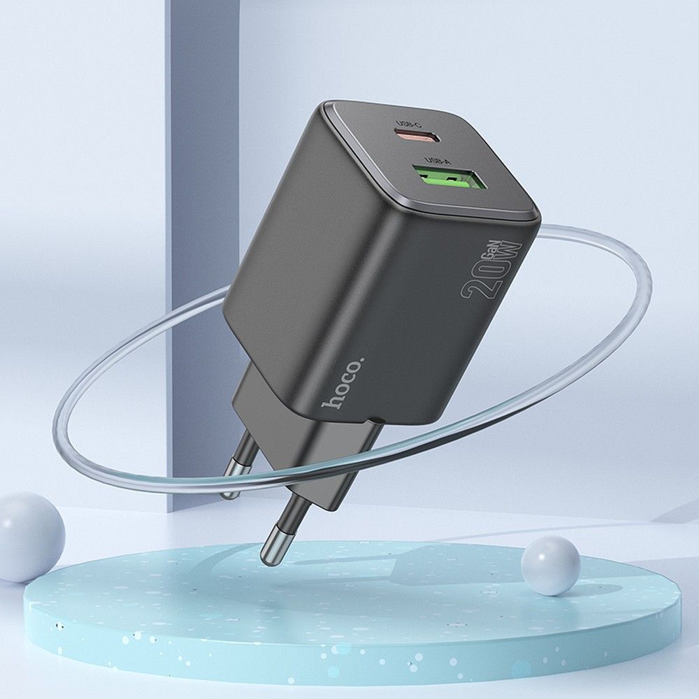 Φορτιστής HOCO USB A & Type C PD QC 3A 20W N41 Μαύρος - Γρήγορη Φόρτιση