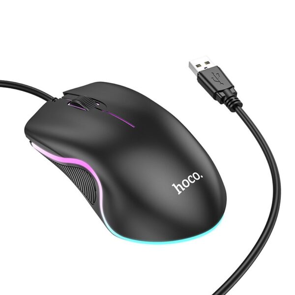 HOCO wire computer mouse USB A 1000 DPI with flashing GM19 black