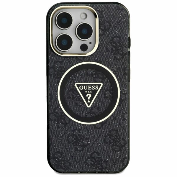 GUESS case for IPHONE 16 Pro Max compatible with MagSafe GUHMP16XHG4PRTGK (IML Metal Glitter 4G Circle Triangle) black