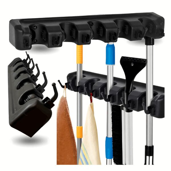 Wall-mounted broom mop holder screwed RC-K-1355 black