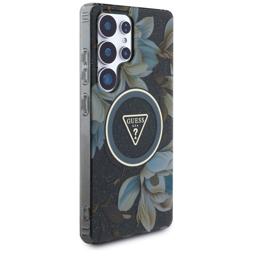 Θήκη Κινητού GUESS Samsung S25 Ultra Μαύρη με Γκλίτερ & Λουλούδια