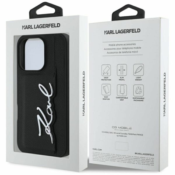 KARL LAGERFELD case for IPHONE 16 Pro Max KLHCP16XPGPVKSK (Grained PU Cardslot Metal Signature) black