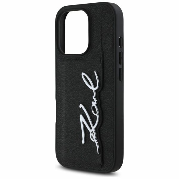 KARL LAGERFELD case for IPHONE 16 Pro Max KLHCP16XPGPVKSK (Grained PU Cardslot Metal Signature) black