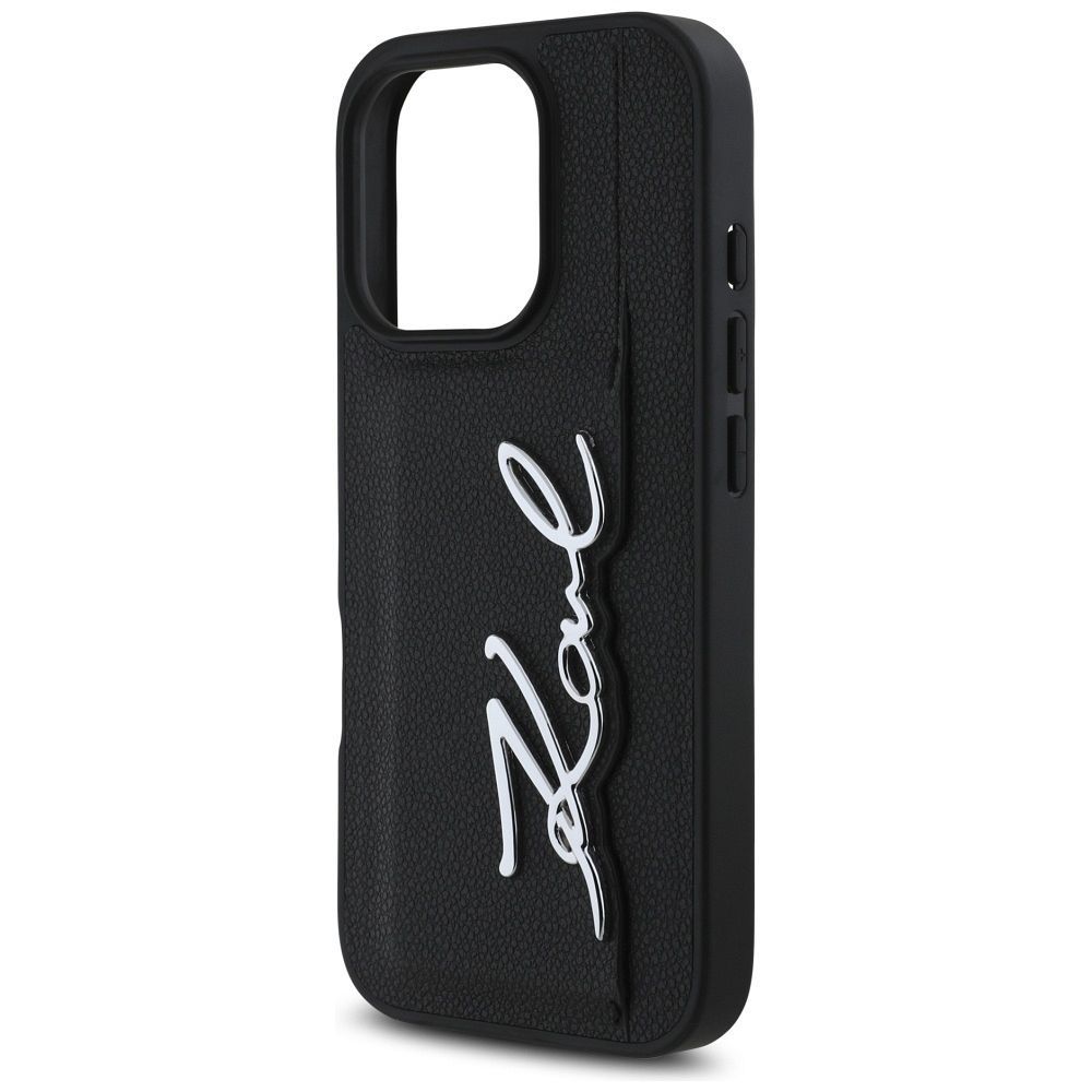 KARL LAGERFELD case for IPHONE 16 Pro Max KLHCP16XPGPVKSK (Grained PU Cardslot Metal Signature) black