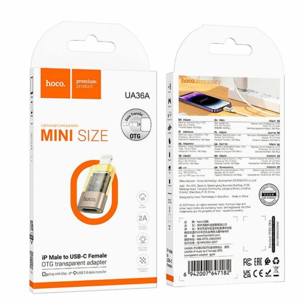 HOCO OTG Adapter Lightning σε Type-C UA36A Χρυσό Διάφανο