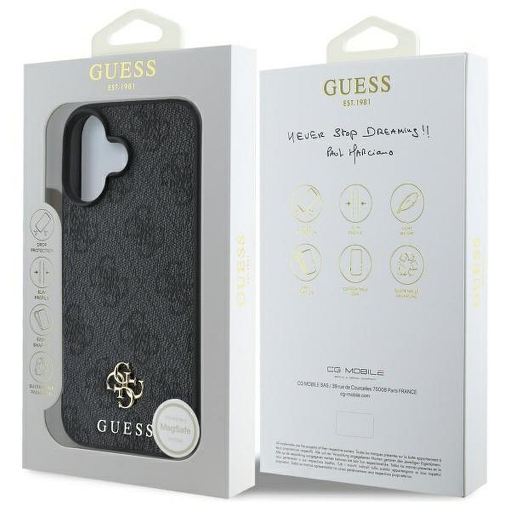 GUESS case for IPHONE 16 comaptible with MagSafe GUHMP16SP4SM4MK (PU 4G Small and Classic) black