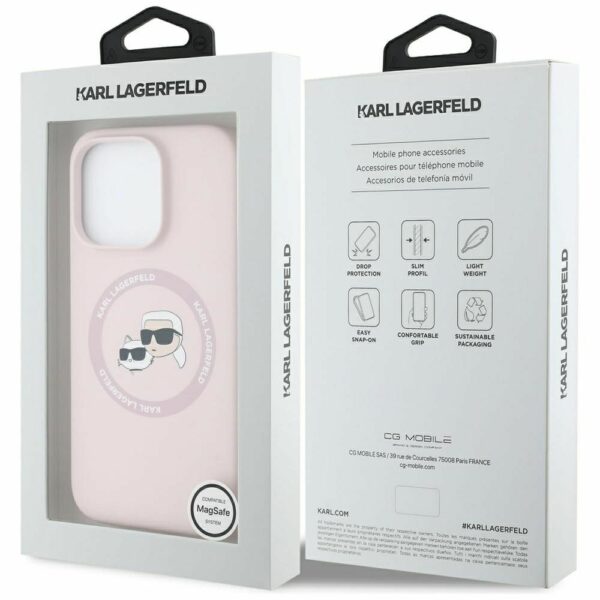 KARL LAGERFELD case for IPHONE 16 Pro compatible with MagSafe KLHMP16LSKCHTCP (Silicone KC Heads) pink