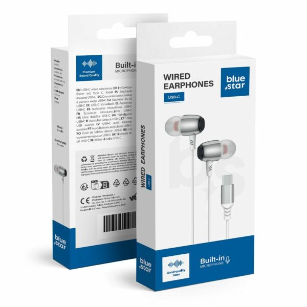 Ακουστικά Ψείρες Type-C BLUE STAR M09C με Μικρόφωνο & DAC - Λευκά