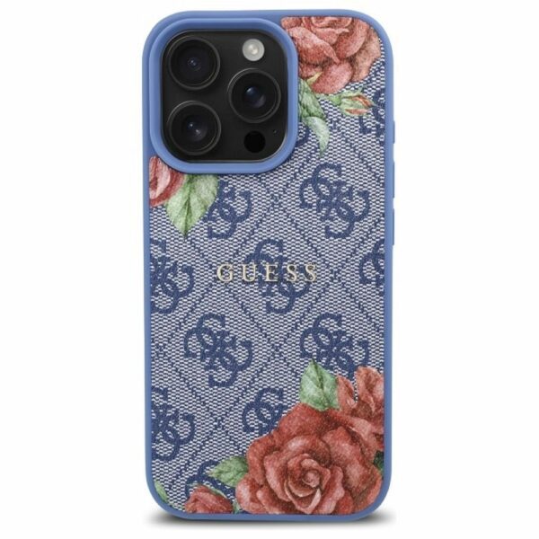 GUESS case for IPHONE 16 Pro compatible with MagSafe GUHMP16LP4ROPEMCB (4G Flowers Print) blue