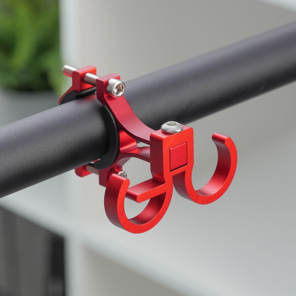Hook for shopping with two loops for bike / scooter aluminum FS366 red