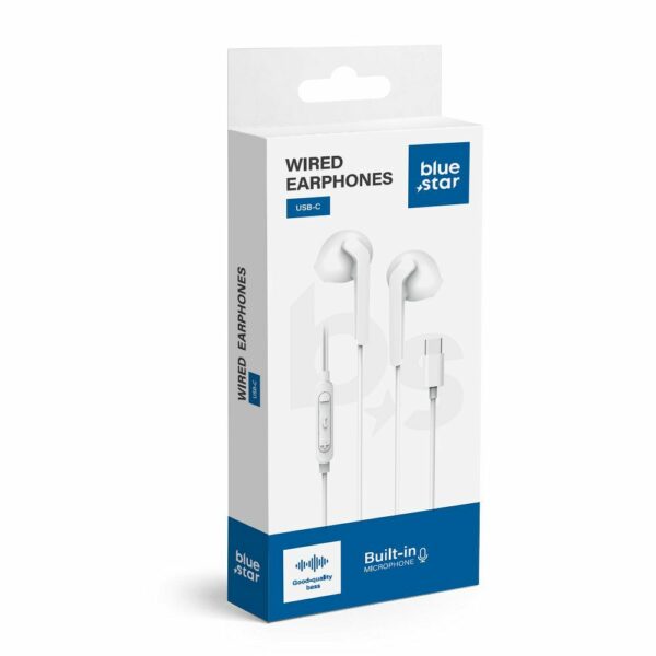 Ακουστικά In-Ear Type-C BLUE STAR PA-M15C-R με Μικρόφωνο & DAC - Λευκά