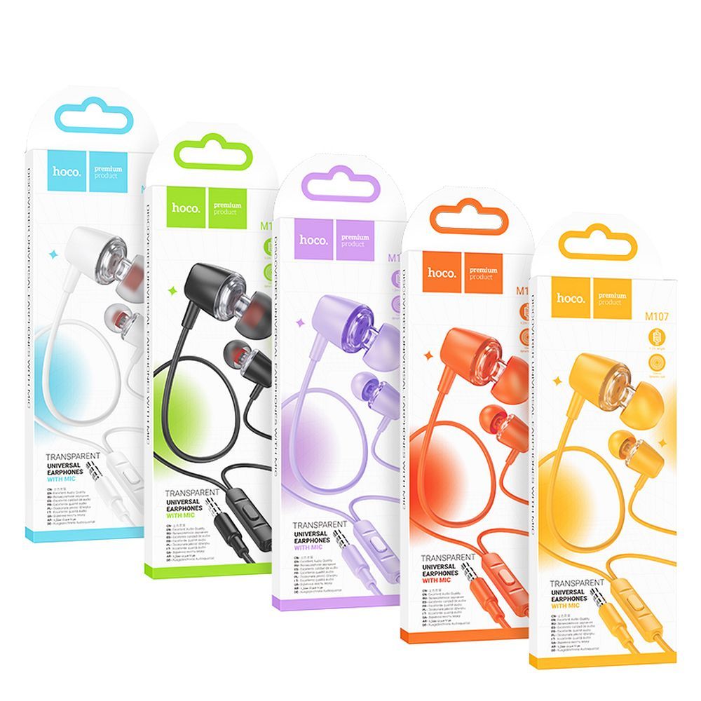 HOCO wire earphones Jack 3,5 mm with microphone M107 white