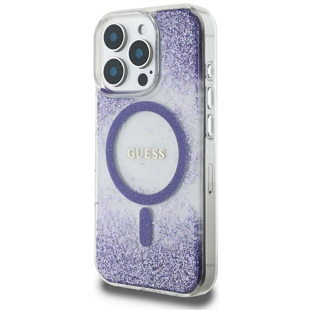 GUESS case for IPHONE 16 Pro compatible with MagSafe GUHMP16LRGRGEU (Resin Bottom Glitter) purple