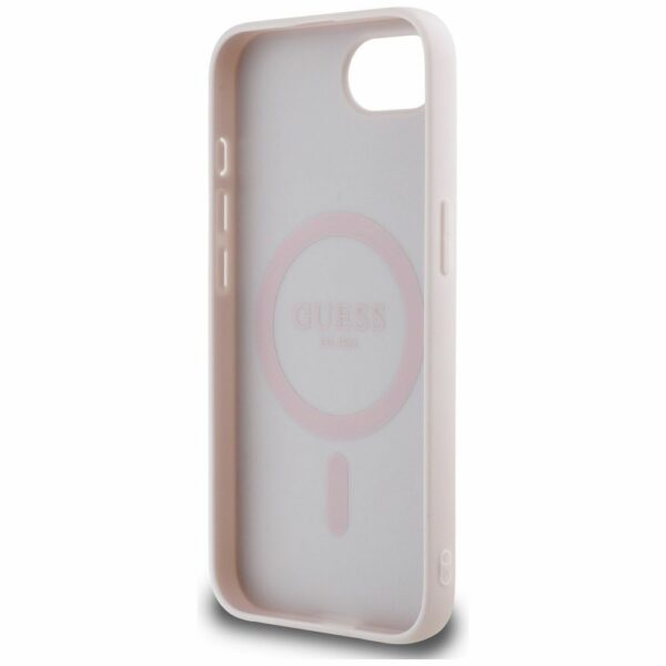 GUESS case for IPHONE 16e (SE 4 2025) compatible with MagSafe GUHMPSE4PGBTME (Grained PU Hot Stamp Peony Triangle Logo) beige