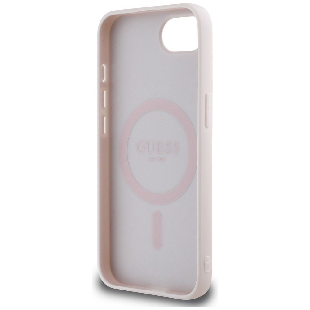 GUESS case for IPHONE 16e (SE 4 2025) compatible with MagSafe GUHMPSE4PGBTME (Grained PU Hot Stamp Peony Triangle Logo) beige