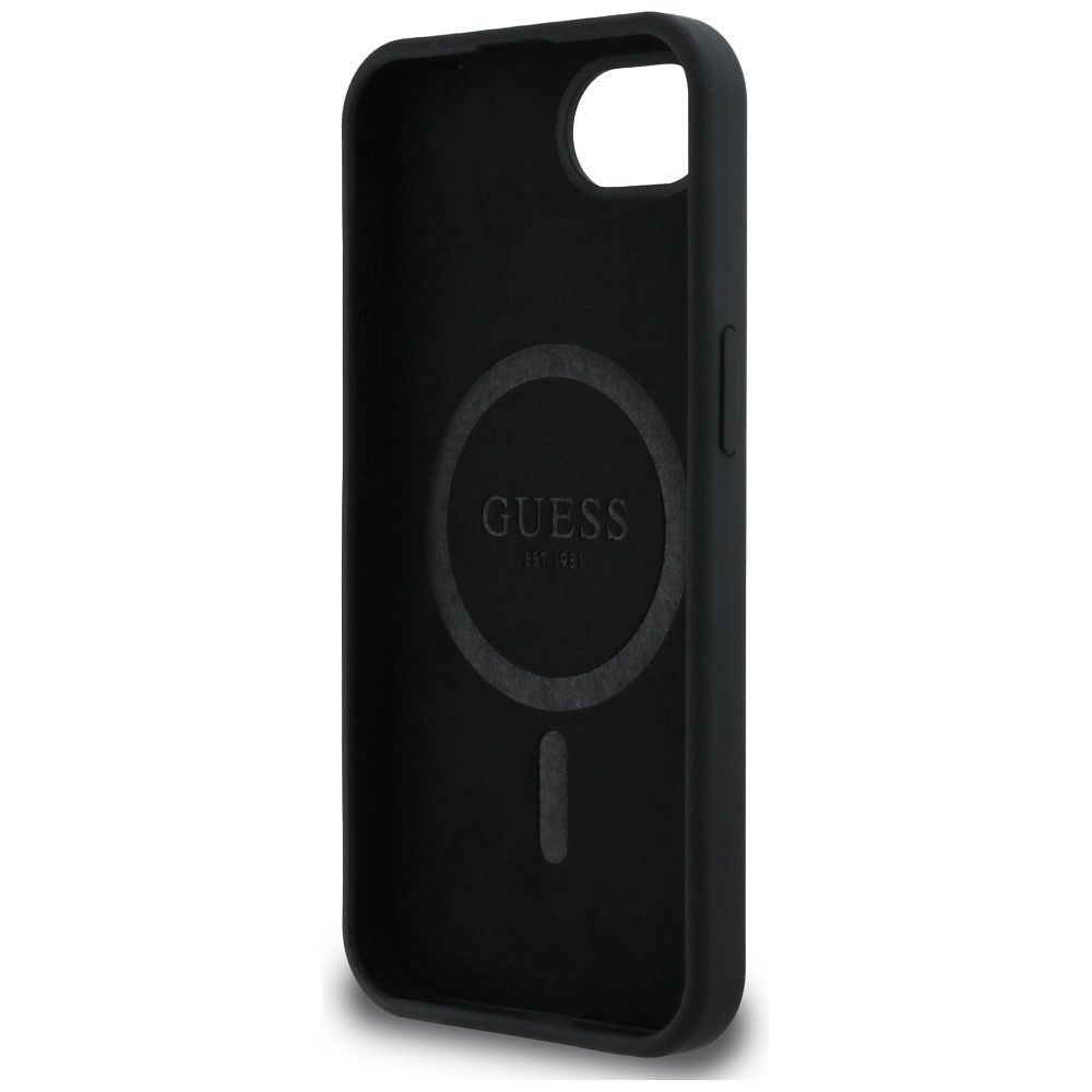 GUESS case for IPHONE 16e (SE 4 2025) compatible with MagSafe GUHMPSE4SMBSLK (Silicone Script Metal Logo) black
