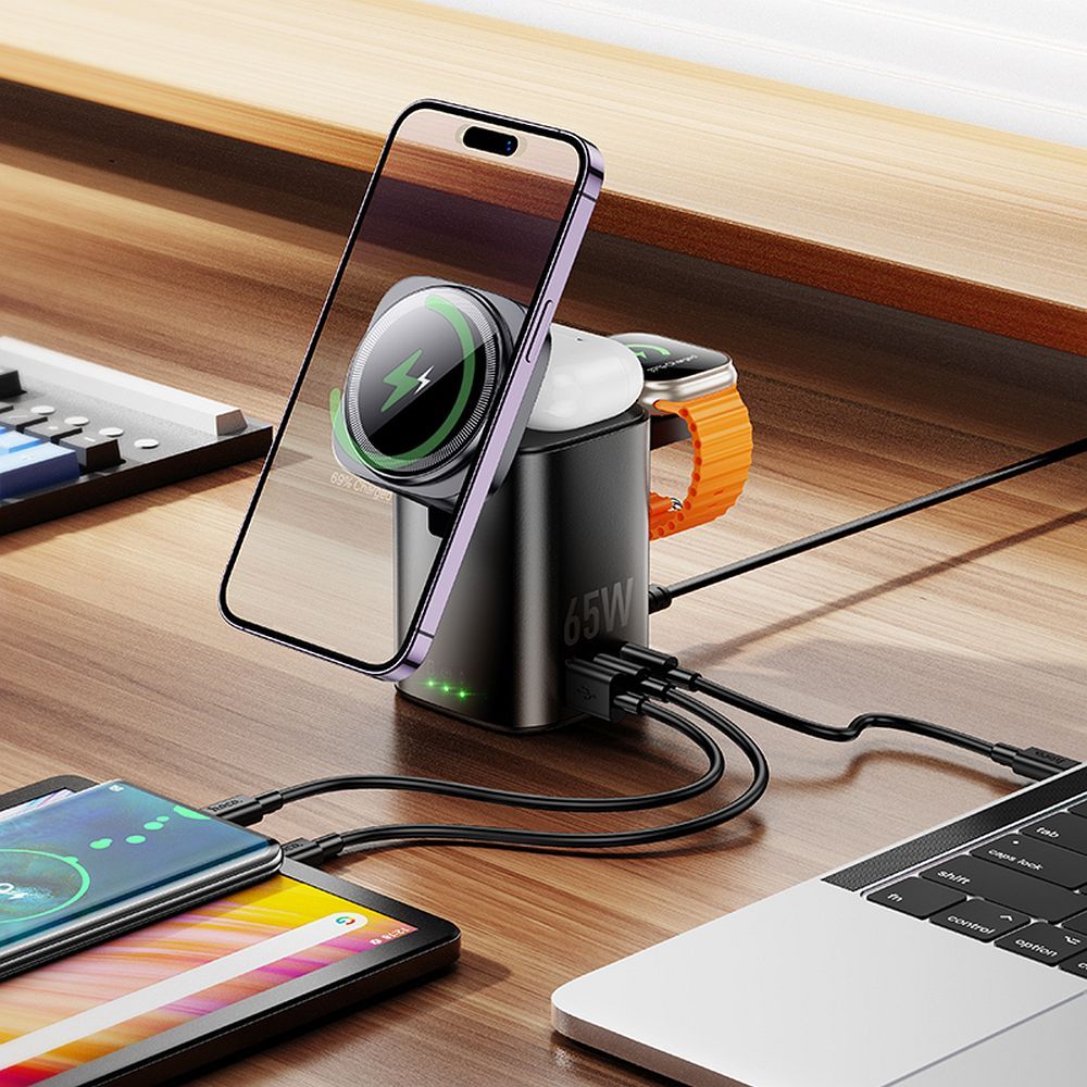 Ασύρματος Φορτιστής HOCO 6 σε 1 για Apple Watch & Συσκευές PD/QC 65W CQ20A Μαύρος
