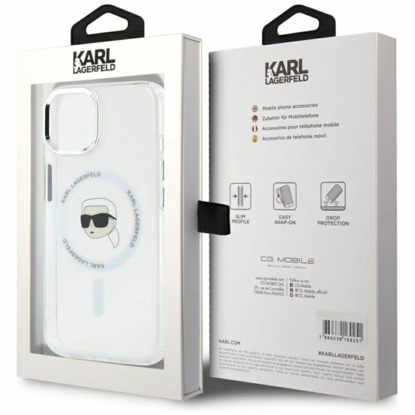 KARL LAGERFELD case for IPHONE 15 Plus compatible with MagSafe KLHMP15MHLSKIH (IML Metal K Head) white