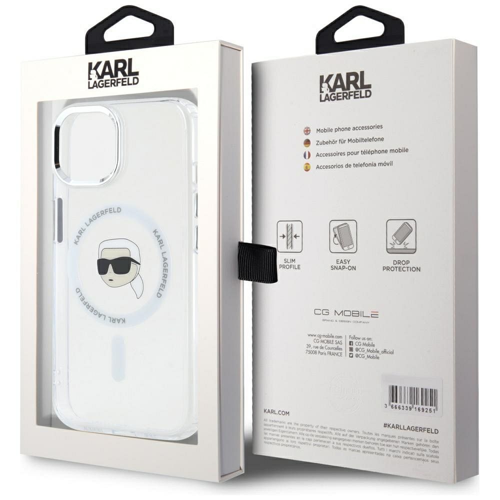 KARL LAGERFELD case for IPHONE 15 Plus compatible with MagSafe KLHMP15MHLSKIH (IML Metal K Head) white