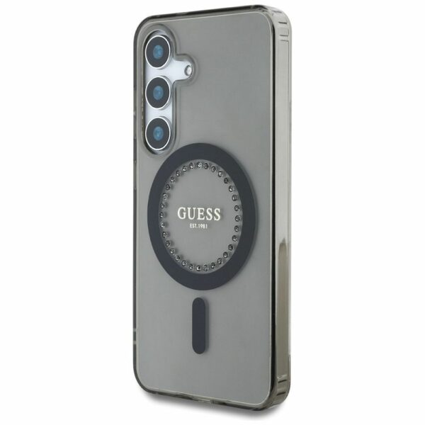 Θήκη Κινητού GUESS για Samsung S25 Μαύρη με Μαγνητικό Κούμπωμα & Στρας