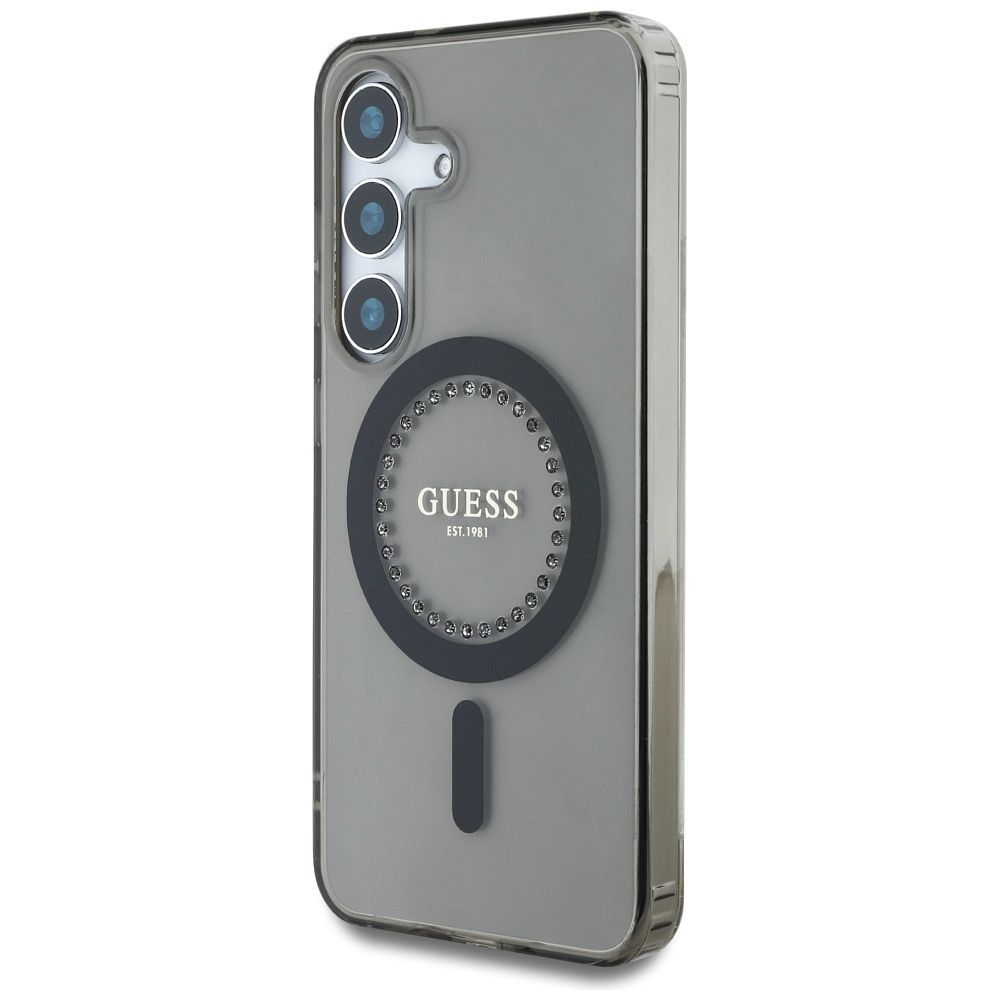 Θήκη Κινητού GUESS για Samsung S25 Μαύρη με Μαγνητικό Κούμπωμα & Στρας