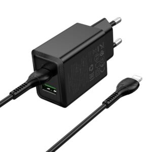 HOCO wall charger USB A + Type C + cable Type C to Type C 60W PD QC3.0 AFC 3A 30W N71 black