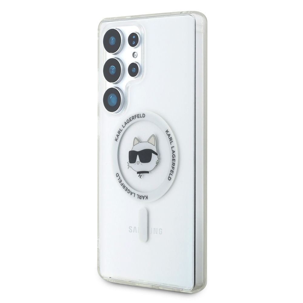 KARL LAGERFELD case for SAMSUNG S25 Ultra KLHMS25LHLSCHH (Magnetic IML Metal Choupette Head) white