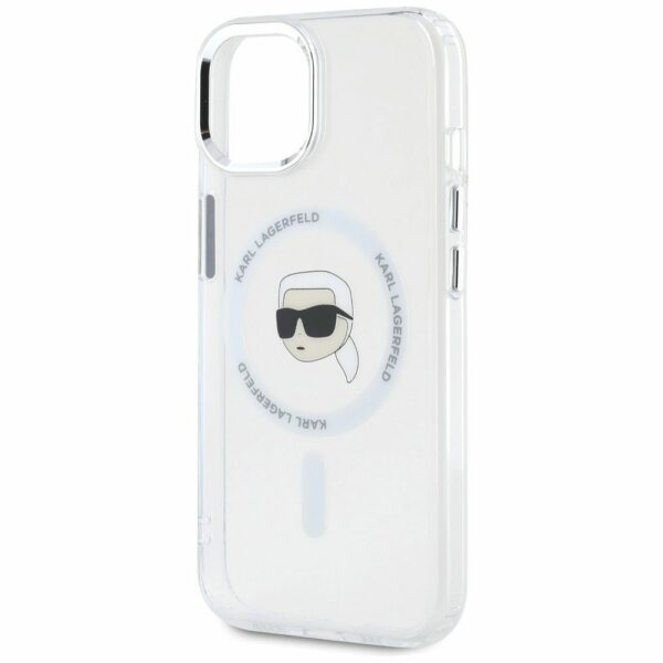 KARL LAGERFELD case for IPHONE 15 Plus compatible with MagSafe KLHMP15MHLSKIH (IML Metal K Head) white