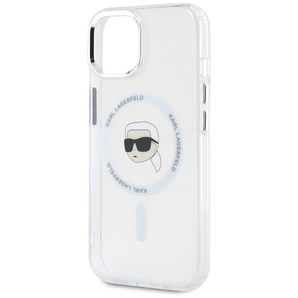 KARL LAGERFELD case for IPHONE 15 Plus compatible with MagSafe KLHMP15MHLSKIH (IML Metal K Head) white