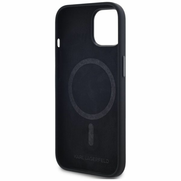 KARL LAGERFELD case for IPHONE 15 compatible with MagSafe KLHMP15SSCMKMPCK (Silicone Initial Metal Logo) black
