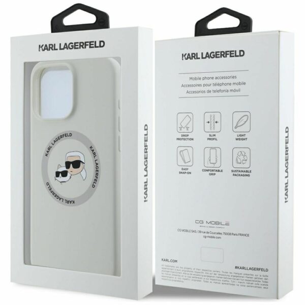 KARL LAGERFELD case for IPHONE 16 Pro compatible with MagSafe KLHMP16LSKCHTCE (Silicone KC Heads) beige